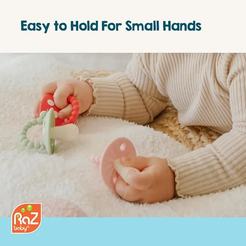 Miniatura 5 de RaZbaby - Mordedor de silicona suave para bebés de 3 meses o más, con cerdas masajeadoras para aliviar la dentición, chupete de dentición, calma