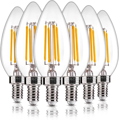 Miniatura 14 de ALAMPEVER Paquete de 6 bombillas para lámpara de techo, equivalente a 40W, foco E12 de candelabro, foco LED regulable de 330 lm, 2200 K blanco