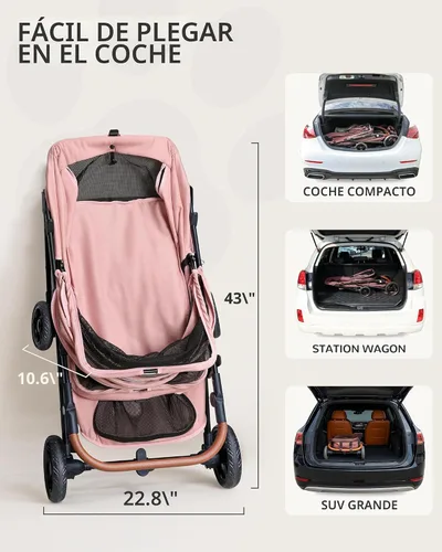 Miniatura 4 de Cochecito para perros grandes y medianos (20-132 libras), cochecito para mascotas para 2 perros pequeños, extra grande, resistente, plegable y Azul
