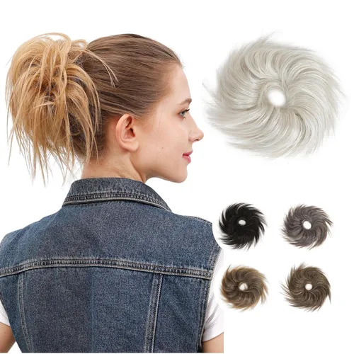 Miniatura 12 de JuvaBun Pieza de pelo rubia despeinada para mujer – Pieza de cabello rubio desordenado para moño, añade volumen instantáneo, rápido updo, lavable
