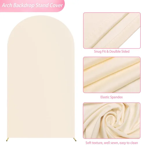 Miniatura 4 de Wokceer Cubierta de Fondo de Arco de Boda de 7.2 Pies, Spandex Ajustado Color Beige, Cubiertas de Arco de Fondo con Parte Superior Redonda Chiara
