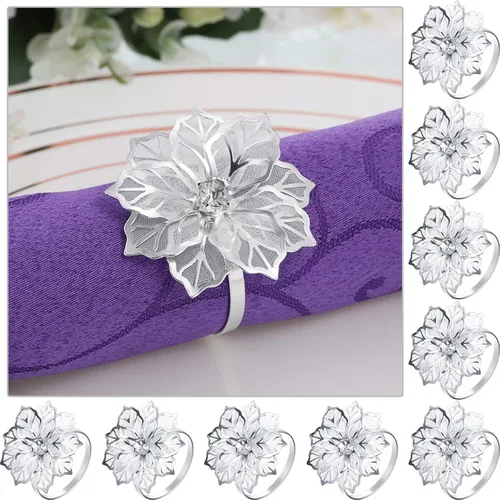 Miniatura 7 de Hotop Juego de 12 servilleteros de flores huecas para otoño, servilleteros de metal, para cena, Acción de Gracias, Navidad, banquete, mesa, Dorado