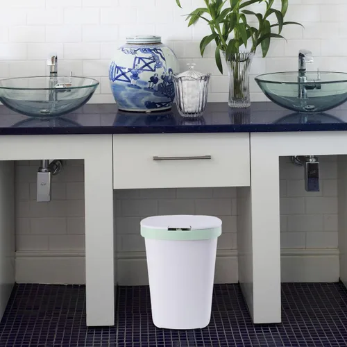 Miniatura 2 de Cubo de basura de gran capacidad con botón pulsador con tapa, contenedor silencioso para cocina, sala de estar, baño, elegante diseño cuadrado