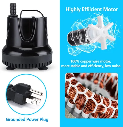 Miniatura 4 de CWKJ Bomba de fuente, 550 GPH (40 W 2200 L/H) Bomba de agua sumergible, bomba de agua duradera para fuente al aire libre con tubo de 6.5 pies