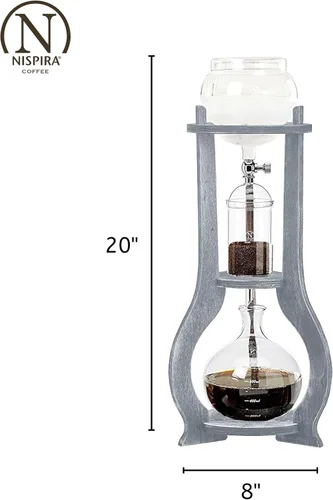 Miniatura 2 de Nispira Cafetera de café helado en torre de goteo de café frío de madera, 6-8 tazas, gris