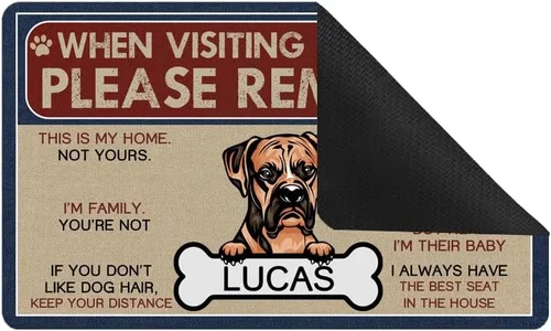 Miniatura 2 de Tapete para puerta de 30 x 18 pulgadas, nombre del perro cuando visitas la casa de mi perro, tapete personalizado de bajo perfil para interiores