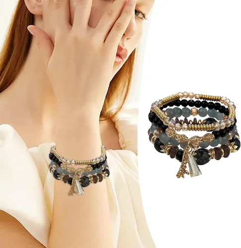 Miniatura 2 de Pulseras apilables de cuentas para mujer hombre juego de pulseras elásticas multicapa multicolor para reloj de joyería negro talla única