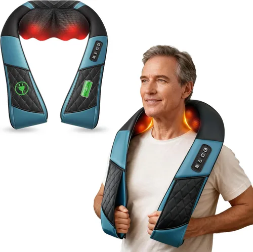 COMFIER Masajeador de cuello inalámbrico con calor, almohada de masaje shiatsu de tejido profundo para aliviar el dolor de espalda y hombro amasado