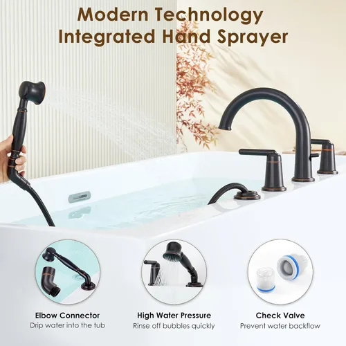 Miniatura 5 de Bathtub Faucet with Sprayer Bathroom Brass Roman Tub Faucet with Rough-in Valve Widespread Deck Mount Tub Filler Bronze WT-9808ORB02