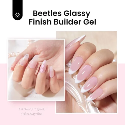 Miniatura 6 de Beetles - Kit de gel duro para uñas, 3 colores 9 en 1, extensión de uñas de gel esculpido con purpurina color nude transparente de alta dureza