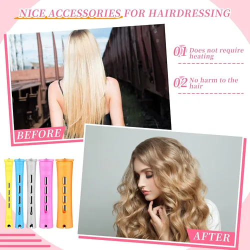 Miniatura 5 de Tigeen 300 unidades de varillas permanentes de plástico para el cabello, rizadores sin calor, varilla de onda fría para cabello largo, corto, recto