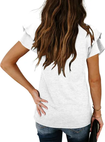 Miniatura 3 de Camisetas casuales de verano con cuello en V y mangas con volantes para mujer