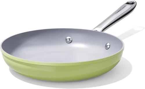 CookinCraze Sartén antiadherente de cerámica de 8 pulgadas para todas las estufas, libre de PTFE/PFOA/PFAS, sartén no tóxica con mango que se Verde