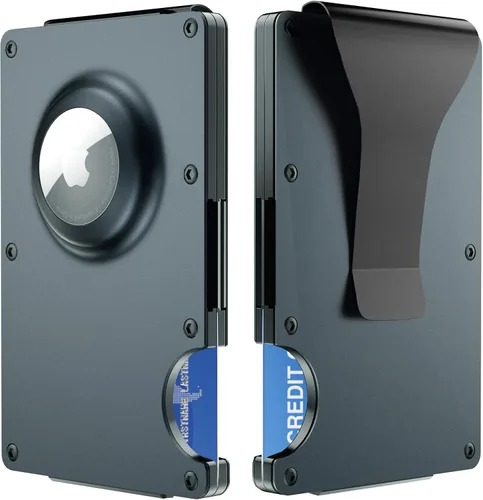HLHGR Billetera minimalista para hombres con soporte AirTag de metal, clip para dinero, cartera con bloqueo RFID, soporte delgado para tarjetas de