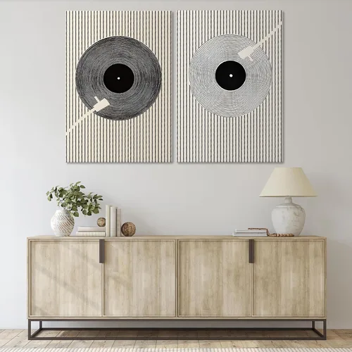 Tocadiscos de música geométrica abstracta impresiones de mediados de siglo, arte de pared en lienzo para pared, tocadiscos de música geométrica,
