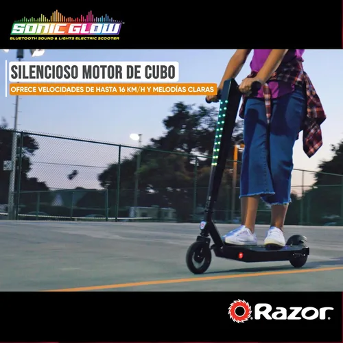 Miniatura 5 de Razor Sonic Glow Scooter eléctrico negro con luces LED y altavoz inalámbrico Bluetooth, (13112110)