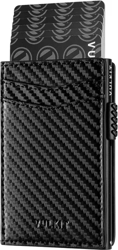 Miniatura 44 de VULKIT Billeteras delgadas para hombre, con bloqueo RFID, diseño minimalista con capacidad para hasta 11 tarjetas, Negro -, Minimalista