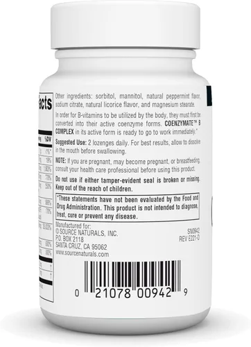Miniatura 3 de Source Naturals Coenzymate B Complex - Sabor a menta que se derrite en la boca - Vitaminas B - 30 pastillas