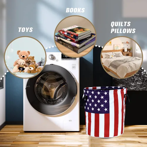 Miniatura 3 de Cesta plegable de tela Oxford con bandera estadounidense, divertida bolsa de lavandería, cesta de almacenamiento de ropa, organizador para baño
