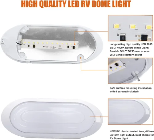 Miniatura 3 de Facon - Juego de 2 accesorios de luz LED para RV de 12 V, luz de techo con interruptor - DDS01-008, luz interior de 12 voltios para autocaravanas
