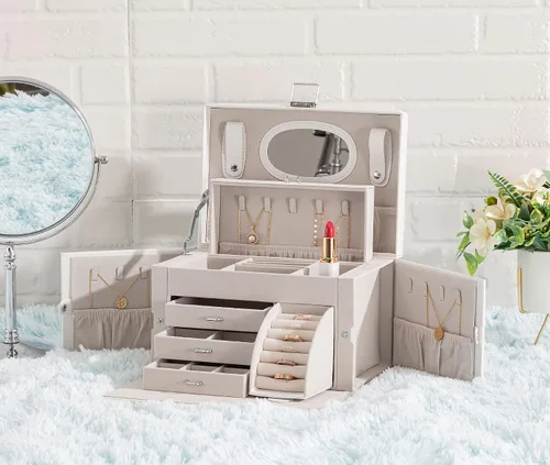 Miniatura 7 de Oyydecor Joyero organizador para mujeres y niñas piel sintética para personas mayores caja de almacenamiento de joyas con cerradura organizador