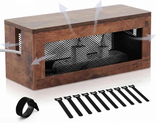 Miniatura 8 de Chunful Caja de organización de cables de 13 pulgadas, organizador de cables de madera con tapa magnética y organizador para regleta