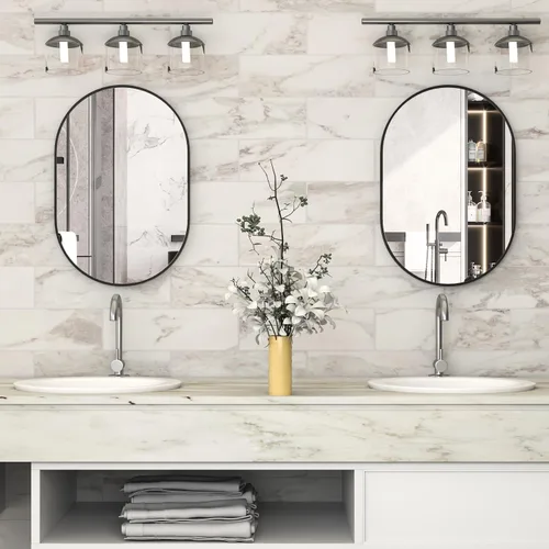 Miniatura 2 de Espejo ovalado de baño de 2 piezas, espejo de tocador de pared de cápsula, espejo de píldora de 20 x 30 pulgadas, espejo grande y moderno con marco