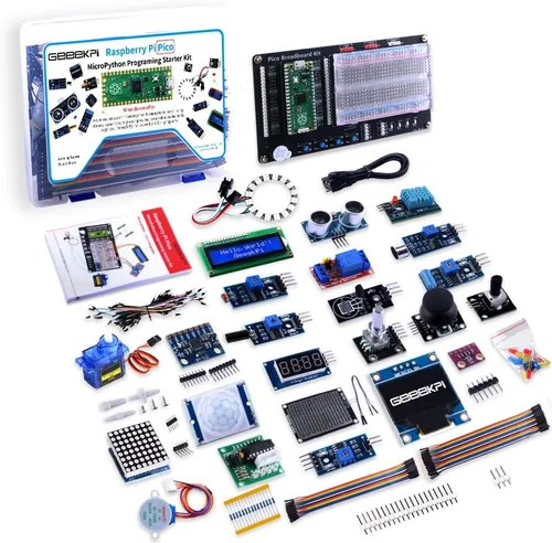 GeeekPi Kit de programación Micro Python para Raspberry Pi Pico, Breadboard, módulo de pantalla LCD I2C 1602 para principiantes de Raspberry Pi e