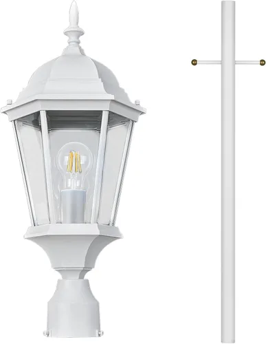Miniatura 15 de Design House Poste de lámpara tradicional para exteriores con brazo cruzado, 80 x 3 pulgadas, acabado blanco resistente a la intemperie, 589622