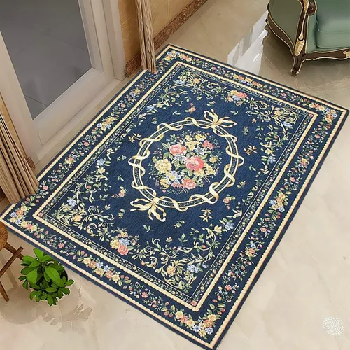 Miniatura 99 de Ukeler - Alfombra rústica con diseño floral para sala, dormitorio, comedor, Country rústico, Azul (luxury blue)