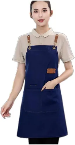 Miniatura 12 de Delantal de chef de lona, delantal de espalda cruzada para hombres y mujeres con correas ajustables y bolsillos grandes, delantal de lona