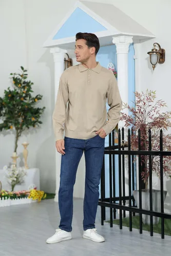 Miniatura 6 de Polo de punto casual para hombre, camisa clásica de manga larga, térmica, básica, con botones