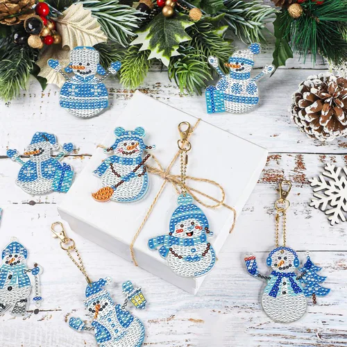 Miniatura 5 de 12 llaveros de pintura de diamante de muñeco de nieve, colgantes de arte de diamantes de doble cara de taladro completo de diamantes 5D, kits