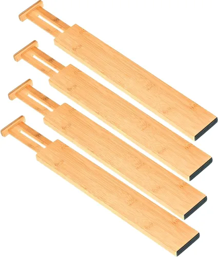 Juego de 4 separadores de cajones de bambú, organizadores de cajones ajustables para cocina, dormitorio, baño, tocador y oficina (13 a 17 pulgadas)