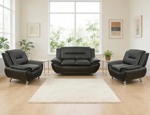 Miniatura 72 de Sofás Seccionales de Cuero, Conjuntos de Muebles de Sala de Estar, 3 Piezas Conjunto de Sofá Moderno para Sala de Blanco crema