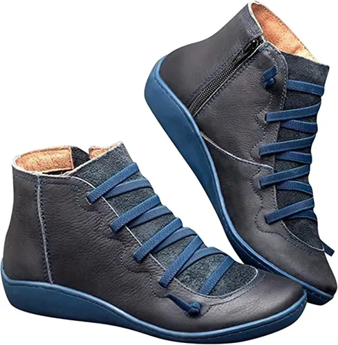 Miniatura 27 de Ladmiple Botas de tobillo para mujer, sin tacón, casual, con cremallera lateral, botas cortas vaqueras occidentales, zapatos para caminar V-Caqui