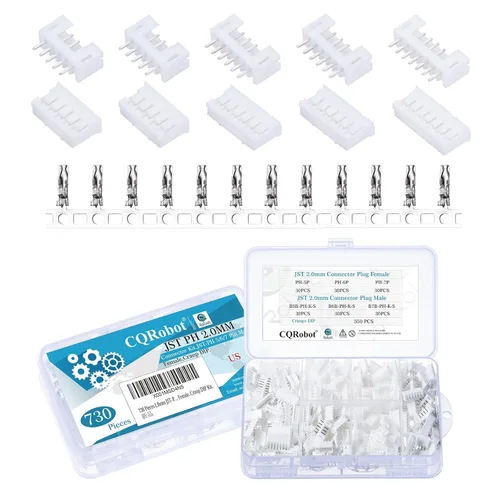 Miniatura 49 de CQRobot JST EL 4.5 mm de paso 2 pines conector electrónico IC macho, enchufes hembra carcasa y kit de terminales de crimpado en T macho/hembra. 50
