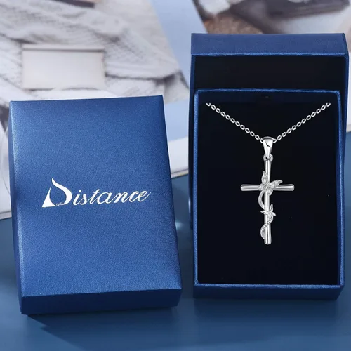 Miniatura 4 de Distance Collar de cruz para mujer, plata de ley 925, collar con colgante para niñas, mamá, esposa, regalo para el día de la madre o cumpleaños
