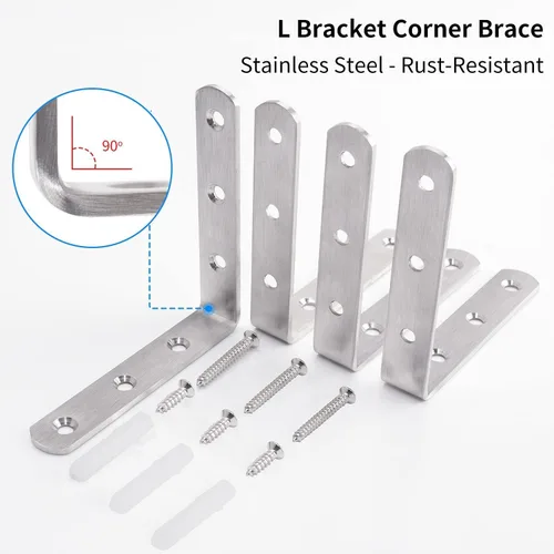 Miniatura 4 de YUMORE Soporte en L, 4x4 Pulgadas, Carga Máxima: 25lb/12kg, Soporte de Estante Sólido de Acero Inoxidable Resistente para Esquina, Ángulo Recto