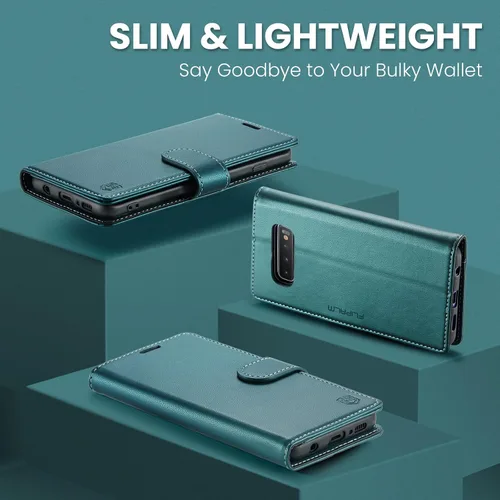 Miniatura 3 de FLIPALM Funda tipo cartera para Samsung Galaxy S10+/S10 Plus de 6.4 pulgadas, con bloqueo RFID, tarjetero y función atril de piel sintética, funda