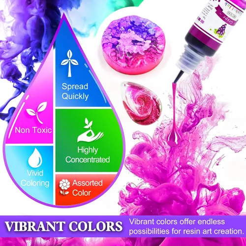 Miniatura 3 de Juego de Tinta de Alcohol - 24 Colores Vibrantes para Arte de Resina, Fabricación de Placas de Petri, Pintura Epoxi - Tinte de Color de Pintura