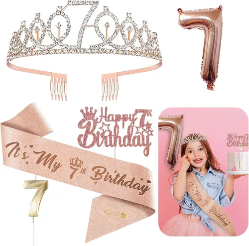 Miniatura 8 de Decoraciones de cumpleaños de 3 para ella – 5 regalos que incluyen corona de tercera tiara, banda, decoración de pasteles, globos, velas
