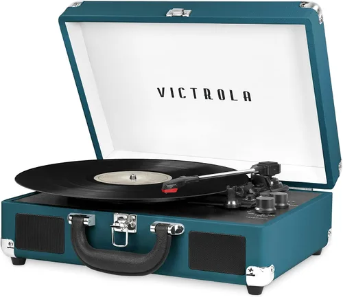 Victrola Journey - Tocadiscos portátil de maleta con Bluetooth, con altavoces integrados, reproductor de discos de vinilo de 3 velocidades, salida