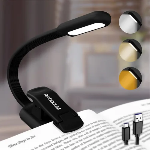 Luz de libro recargable para lectura, luz de clip de 9 LED para el cuidado de los ojos con 9 temperaturas de color, atenuación continua, batería de