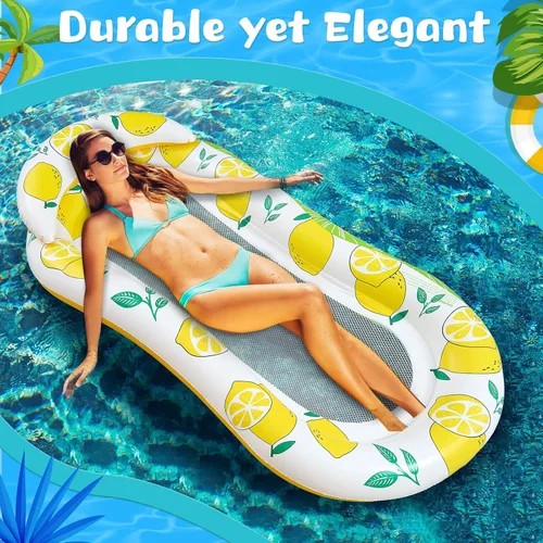 Miniatura 5 de Briwooody 2 unidades inflables para piscina, flotadores de piscina, balsas con reposacabezas, bronceado solar para adultos, hamaca de agua fría