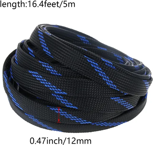 Miniatura 3 de Aicosineg Funda de cable trenzado flexible de PET de 16 pies de ancho de 0.5 pulgadas de ancho, funda de malla de alambre flexible para TV, audio