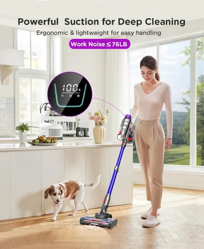 Miniatura 3 de Cuzmok - Aspiradora de varilla inalámbrica para el hogar: potente succión, diseño ligero sin enredos y batería desmontable de 2600mAh hasta 50