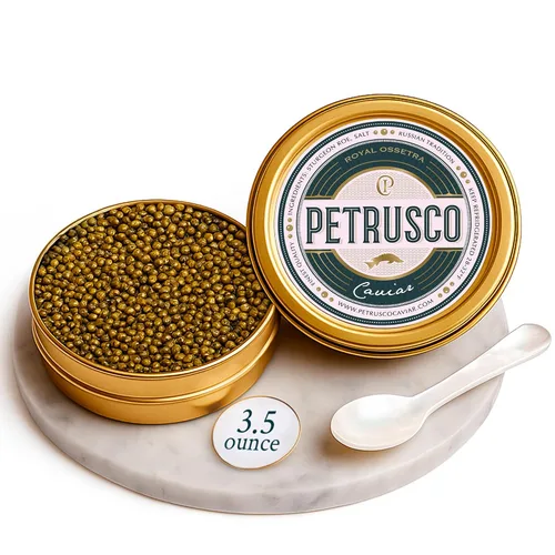 Miniatura 11 de PETRUSCO Royal Ossetra - Caviar negro de primera calidad, Huevas de pescado de esturión gourmet frescas en una lata de metal sellada, 1.06 oz