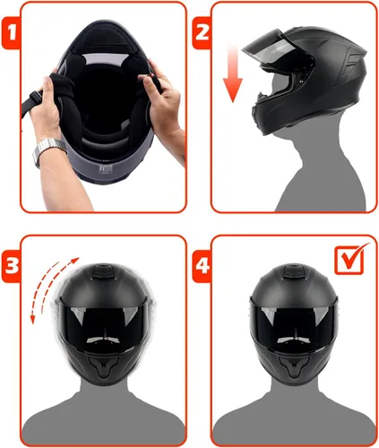 Miniatura 9 de Orthrus Casco de motocicleta de cara completa para adultos, hombres y mujeres, aprobado por DOT, casco de motocicleta de calle con visera tintada