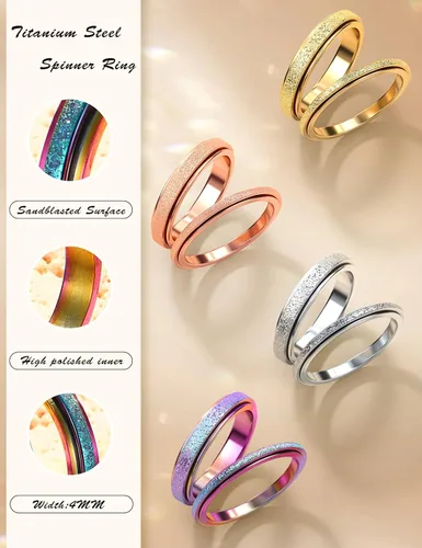 Miniatura 31 de Diamday Anillos antiestrés para mujeres y hombres – Anillo giratorio de acero inoxidable de 2/4 para aliviar la ansiedad y el estrés, con purpurina